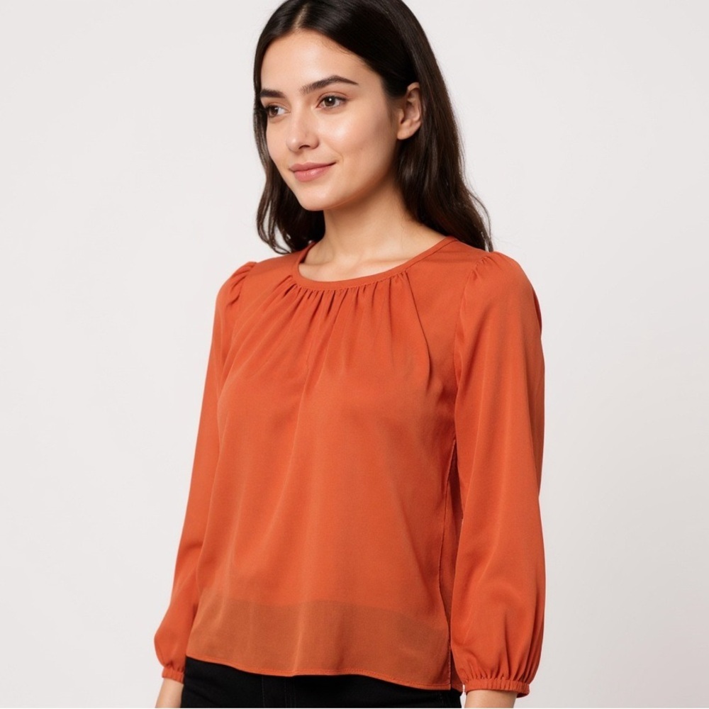 Worthington Rust Orange Long Sleeve Blouse